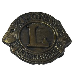 Vintage LIONS INTERNATIONAL men’s‎ brass BELT BUCKLE heavy EUC vtg collector